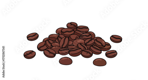 Pile of aromatic roasted coffee beans, ready to be ground for a stimulating hot beverage perfect for starting the day or a midday pick-me-up
