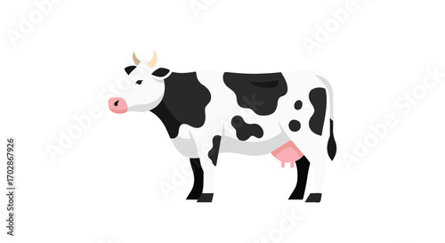 Stylized Holstein Cow Standing on White Background, Depicting Farm Animal and Dairy Concept for Educational Use