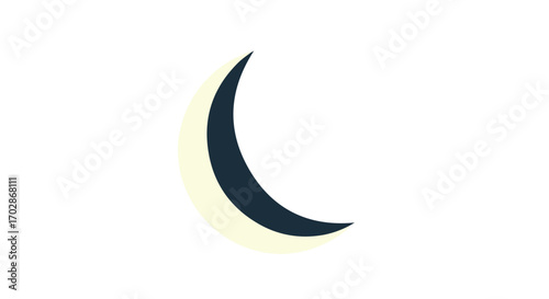 Delicate lunar crescent illustration against a seamless white canvas, evoking peaceful celestial aesthetics, suitable for graphic design and