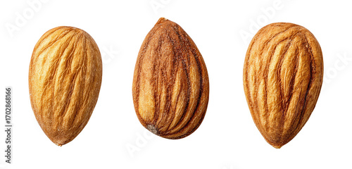 Three whole almonds, isolated on black