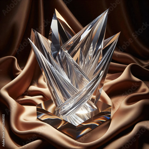 Glass sculpture refractions on silk