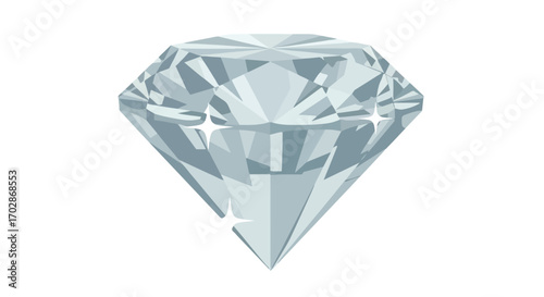 Shimmering facets of a flawless diamond against a pristine white canvas, exemplifying purity and brilliance through simplified polygonal forms