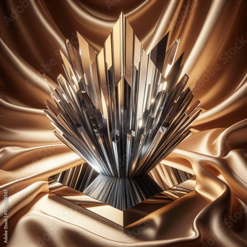 Glass sculpture refractions on silk