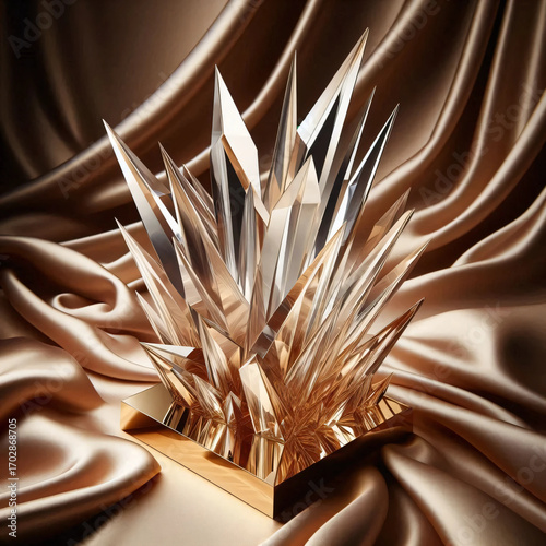 Glass sculpture refractions on silk