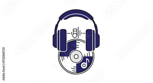 Immersive sonic experience encapsulated in headphones and compact disc graphic representation, digitally designed illustration featuring a modern