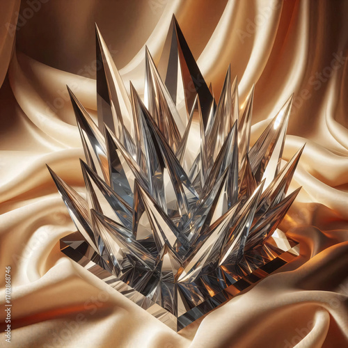 Glass sculpture refractions on silk