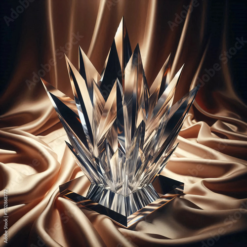 Glass sculpture refractions on silk