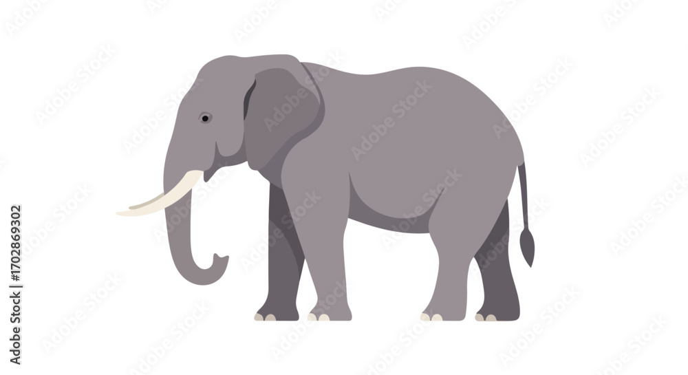 Naklejka premium Stylized Elephant Illustration on White Background, Ideal for Educational and Creative Projects, Wildlife Representation
