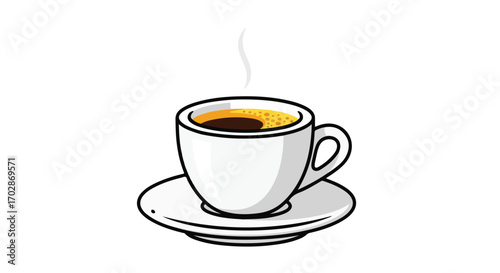 Stylized steaming cup of coffee illustration presented on a clean white backdrop showcasing simplicity and warmth of a coffee break