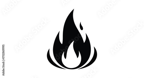 Stylized Flame Illustration Embodying Energy and Transformation with Modern Black and White Design