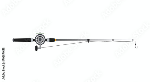 Simple illustration of a modern fishing rod with spinning reel, designed for angling enthusiasm showcasing recreational fishing equipment with