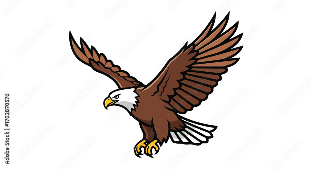 Fototapeta premium Brown American Bald Eagle with Spread Wings and Sharp Talons Isolated on White Background