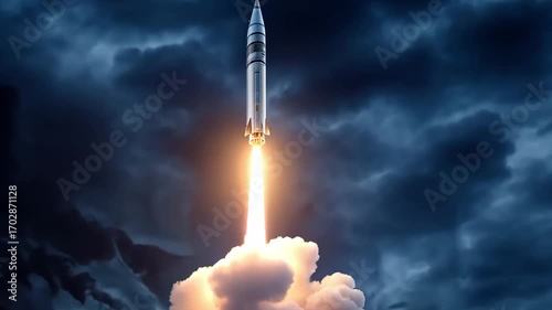 Bright Flame during Launch of Nuclear Missile Dynamic Dolly Shot