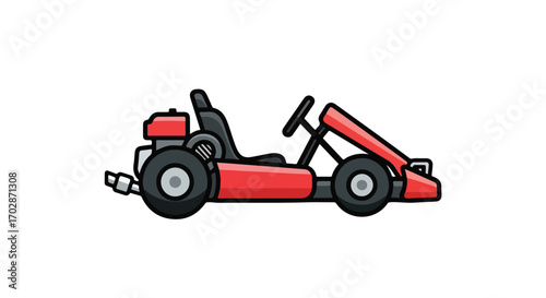 A vibrant red go-kart illustration poised for high-speed racing and thrilling competitive fun in a minimalist style cartoon design