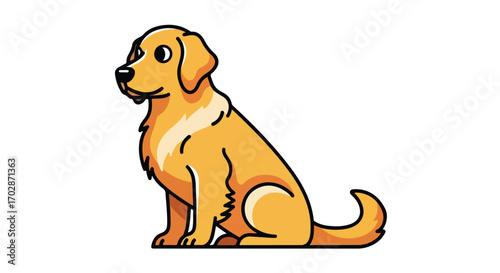 Cartoon Golden Retriever Illustration Featuring a Friendly and Adorable Design with Distinctive Fur Details in a Sitting Position