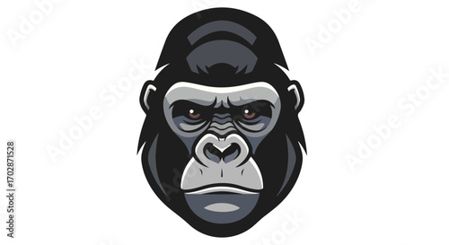 Stylized Gorilla Head Vector Illustration Featuring Dominant Black Fur and Intense Stare Design for Graphic Applications and Animal Representation