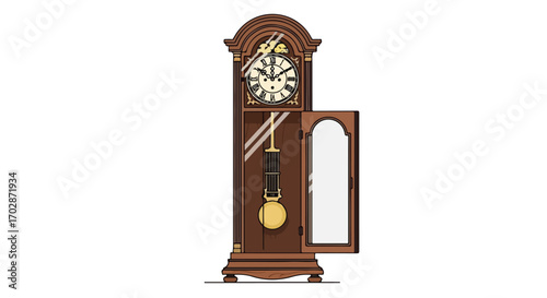 Illustrative Depiction of a Vintage Grandfather Clock with Classic Design and Intricate Details Showing Time Passing