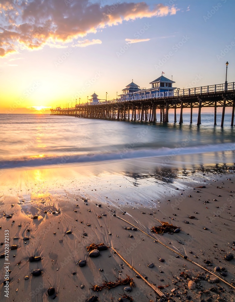 Fototapeta premium Sunrise over a pier and beach