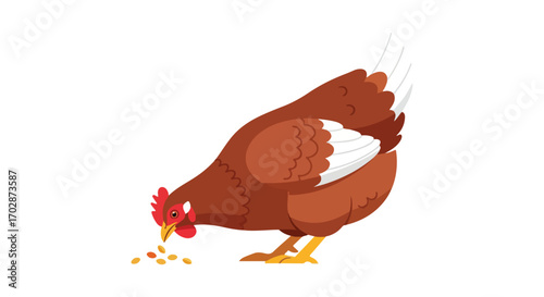 Illustration of a Brown Hen Pecking at Grains on a White Background for Farm Animal Concepts with Simplicity and Animation_appeal
