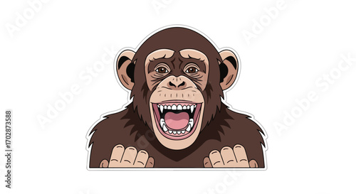 Cartoon Chimpanzee Vector Illustration with Open Mouth and Hands Cartoonish Design Isolated on White Background Smiling Primate Character Drawing
