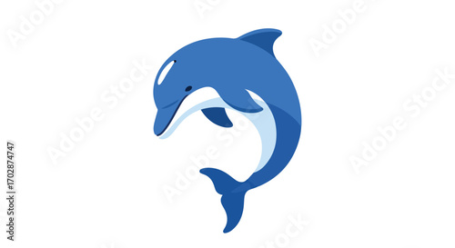 Stylized vector illustration of a blue dolphin jumping on a clean white backdrop suitable for children designs and marine themes with its graceful
