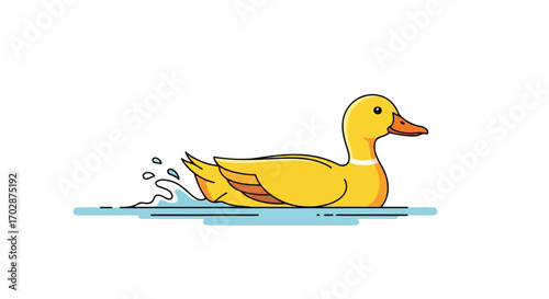 Animated depiction of a yellow rubber duck gliding smoothly across calm blue water  serenely swimming onward  isolated on white background cartoon