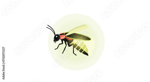 Stylized vector illustration of a black and yellow beetle on a glowing light green background showing a bug in minimalistic style