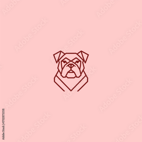 Bulldog dog head strong line art minimalist logo design.