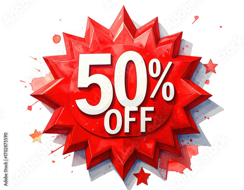 Bold Starburst 50 Percent Off Tag on White