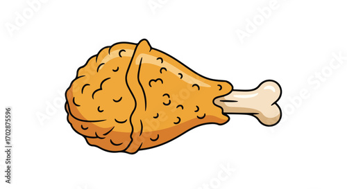Crispy Fried Chicken Leg Piece Illustration Tempting Appetizing Delight in Cartoon Style isolated on a White Backdrop Simple Background Ready to