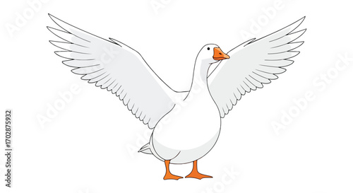 Stylized goose illustration with outstretched wings in crisp white and vivid orange against a clean background