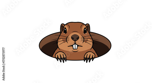 A Cartoon Marmot Emerges From Its Burrow with Curious Eyes and Claws Showing a Sense of Spring Awakening