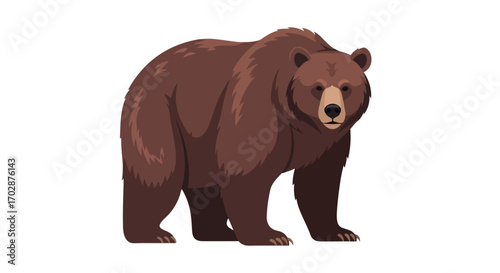 Illustrated brown bear standing upright against a pristine white backdrop offering naturalistic depiction wildlife vector illustration