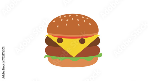 Delicious Double Patty Burger Illustration with Fresh Ingredients and Attractive Cartoon Design