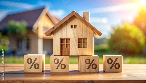 Wooden house model on percentage blocks