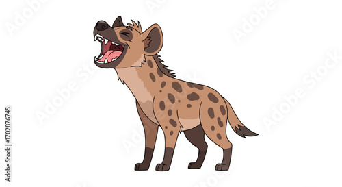 Cartoon Hyena Character Roaring with Joyful Expression isolated on a White Background Design illustration