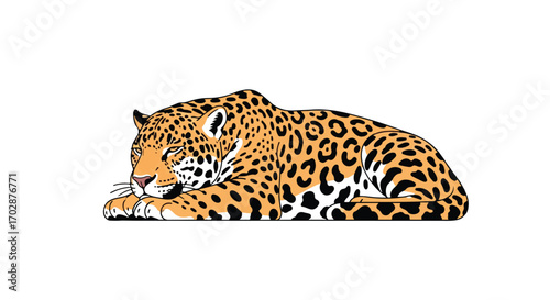 Stylized digital illustration of a resting jaguar with vibrant and eye-catching colors portraying a state of peaceful slumber
