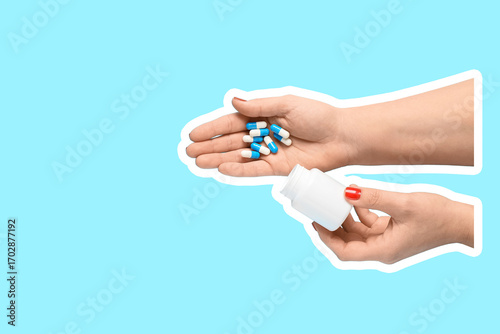 Female hands and bottle wit...