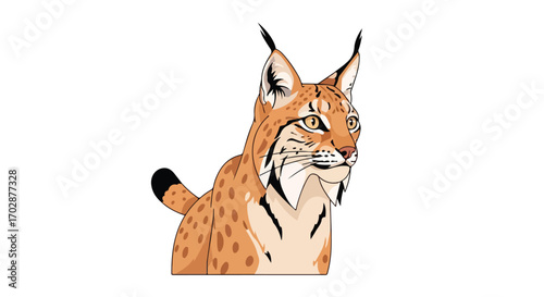 Stylized illustration of a lynx with distinctive tufted ears against a bright background that accentuates its detailed features