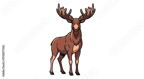 Digital illustration showcasing a moose standing majestically against a plain white background wildlife depiction animal art character illustration