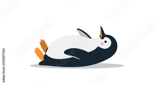Playful penguin illustration with a whimsical charm lying on its back in a fun pose looking joyful and cute