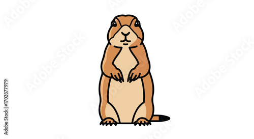 Captivating Cartoon Prairie Dog Illustration, Isolated Against Plain White Backdrop, Depicting a Charming Animal Character Standing Upright and Alert