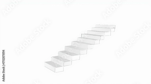 White staircase ascending on a minimalist isolated background, a 3D rendered concept for progress, success, and step-by-step growth