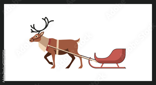 Festive reindeer pulling a red sleigh on a crisp white background conjures holiday cheer and seasonal spirit for winter celebrations