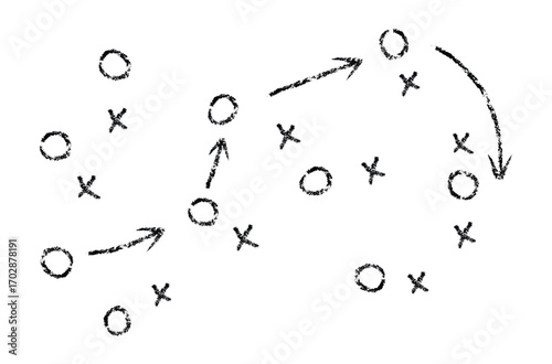 Tactic for soccer. Scheme for training of football team Soccer strategy field, football game tactic sport plan outline vector illustration stock	