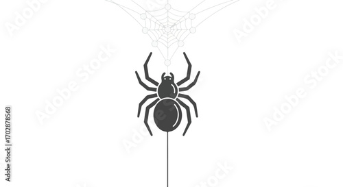 Stylized Spider Ascending its Web Strand, A minimalist design against plain backdrop, creating a simple yet distinctive graphic for any arachnid or