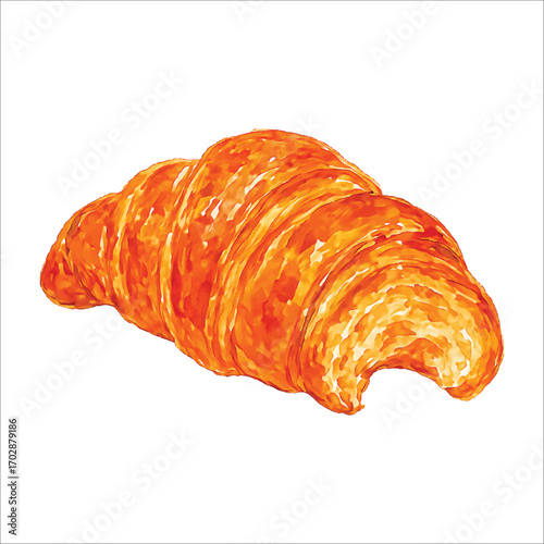 Watercolor Illustration of Fresh Butter Croissant Pastry
