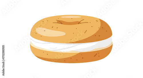 Bagel vector art illustration with creamy filling, depicts a bakery item on an isolated white background, perfect for food related design projects