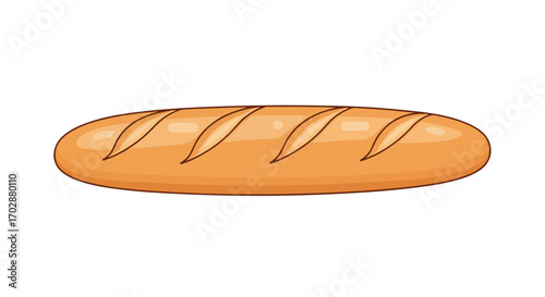 Crispy Baguette Loaf Illustration: A Culinary Delight Portraying Freshly Baked French Bread with Crusty Texture and Elongated Shape, Isolated on