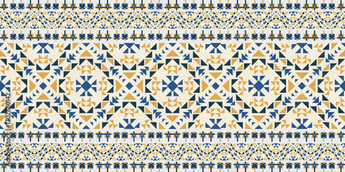 Seamless blue and white geometric floral tile pattern for vintage wallpaper and fabric design